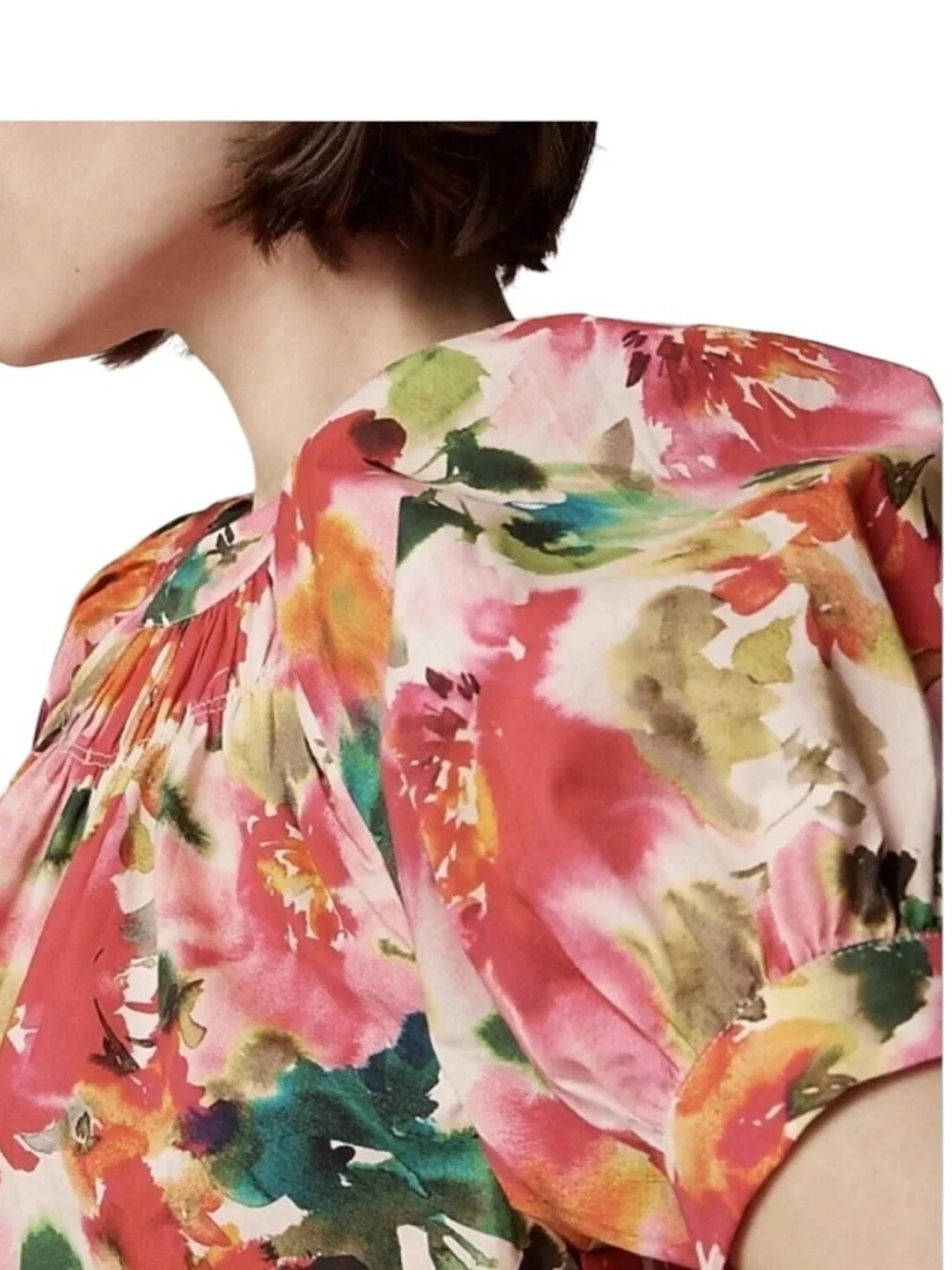 LN J. Crew Smock Neck Puff Sleeve Top in Floral Cotton Poplin - S